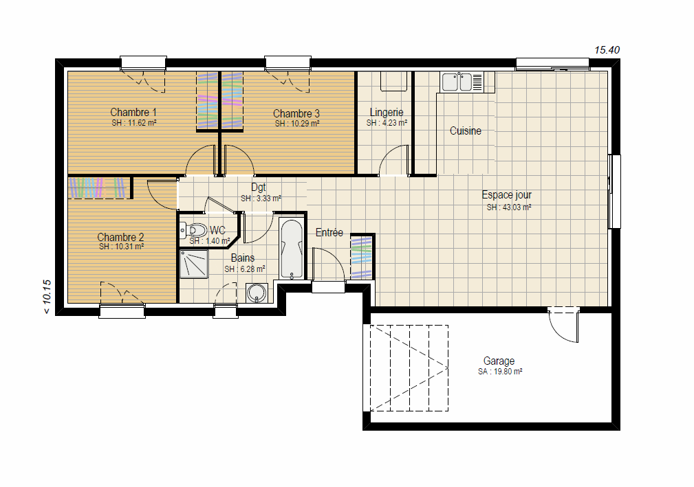 CREATION 3ch - plan rdc maison en L bourgogne bâtir Saône et Loire Chalon sur Saône