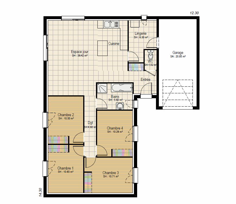 CREATION 4ch - plan rdc maison en L bourgogne bâtir Saône et Loire Chalon sur Saône