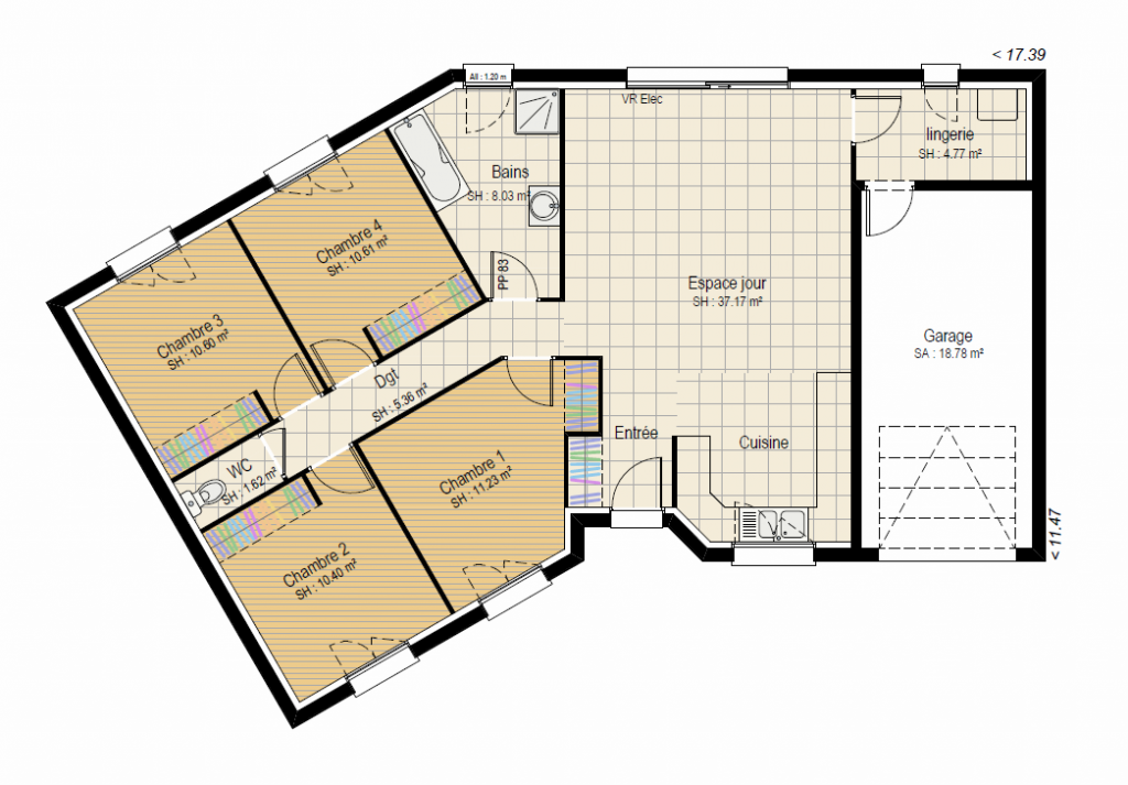 VISION 4ch - plan maison en V bourgogne bâtir Saône et Loire Chalon sur Saône