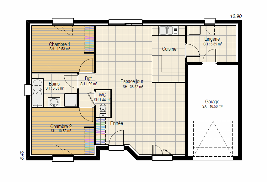 EVOLUTION 2ch - plan maison bourgogne bâtir Saône et Loire Chalon sur Saône