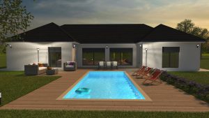 Visuel 3D maison bourgogne bâtir Saône et Loire Chalon sur Saône coté piscine 175 m²