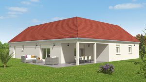 Visuel 3D maison bourgogne bâtir Saône et Loire Chalon sur Saône coté terrasse 124m²