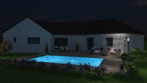 Visuel 3D maison bourgogne bâtir Saône et Loire Chalon sur Saône coté terrasse de nuit