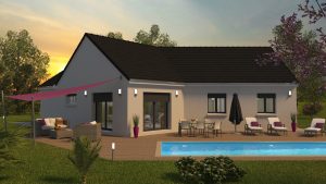 Espace 3 ch coucher de soleil Visuel 3D maison bourgogne bâtir Saône et Loire Chalon sur Saône coté terrasse