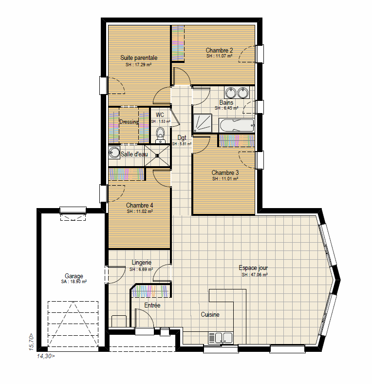 Plan RDC Concept 4 ch - plan maison bourgogne bâtir Saône et Loire Chalon sur Saône