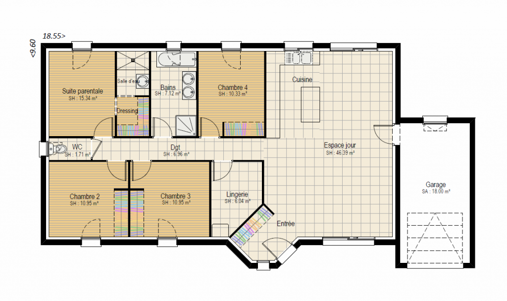 Plan RDC Design 4 ch - plan maison bourgogne bâtir Saône et Loire Chalon sur Saône