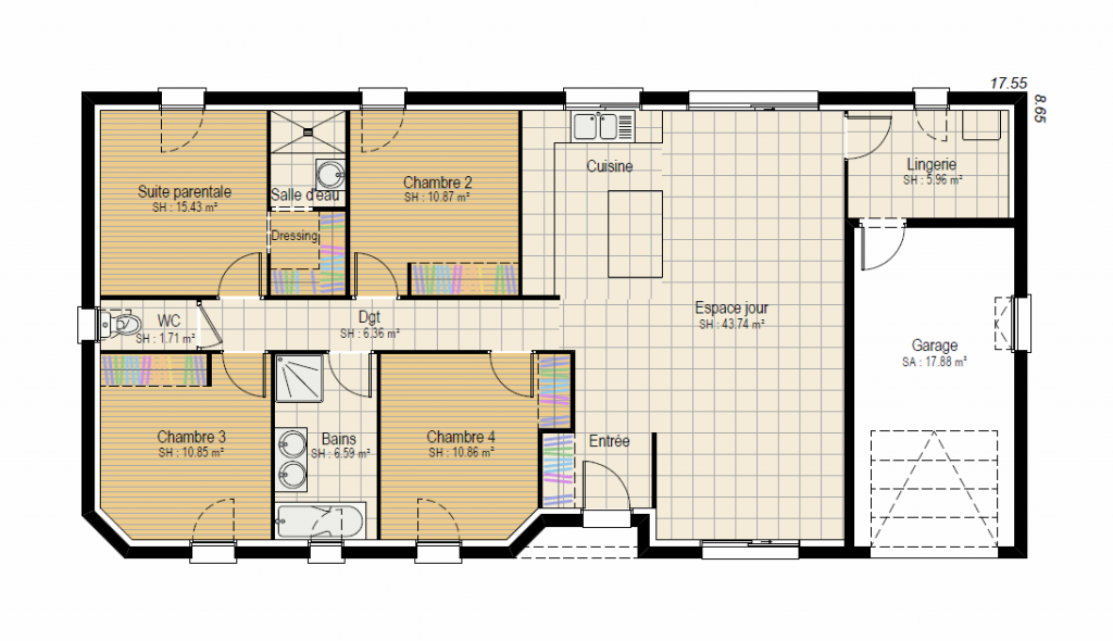 Plan RDC Elégance 4 ch - plan maison bourgogne bâtir Saône et Loire Chalon sur Saône