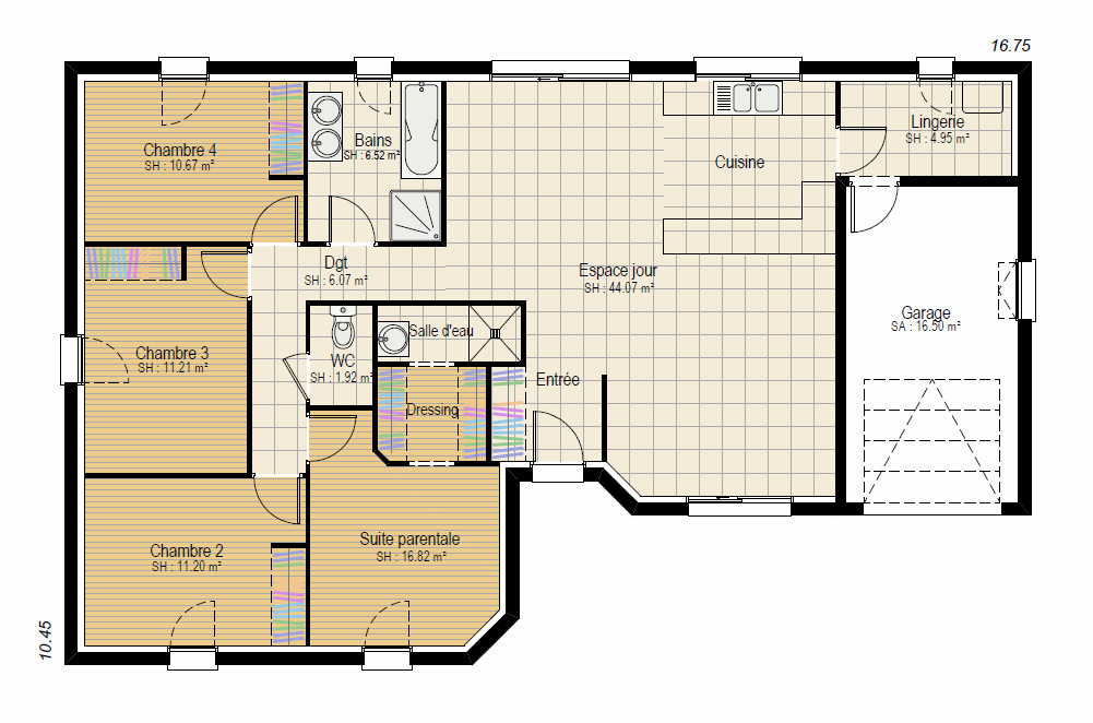 Plan RDC Style 4 ch - plan maison bourgogne bâtir Saône et Loire Chalon sur Saône