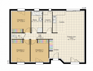 Plan RDC evolution 3 ch sans garage - plan maison bourgogne bâtir Saône et Loire Chalon sur Saône