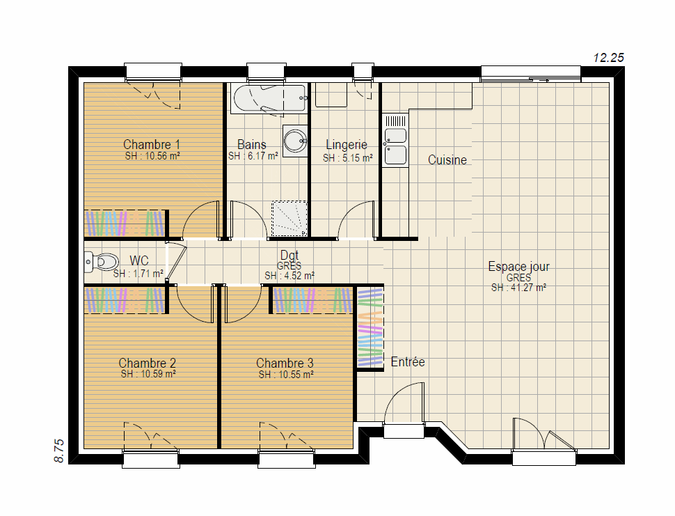 Plan RDC evolution 3 ch sans garage - plan maison bourgogne bâtir Saône et Loire Chalon sur Saône