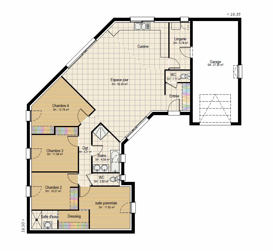 Plan RDC perspective 4 ch - plan maison bourgogne bâtir Saône et Loire Chalon sur Saône