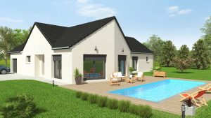 Visuel 3D maison bourgogne bâtir Saône et Loire Chalon sur Saône coté piscine