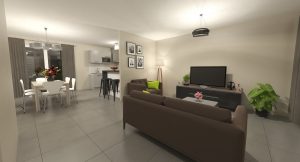 Evolution 2 ch - vu int. pièce à vivre - Plan 3D maison bourgogne bâtir Saône et Loire Chalon sur Saône