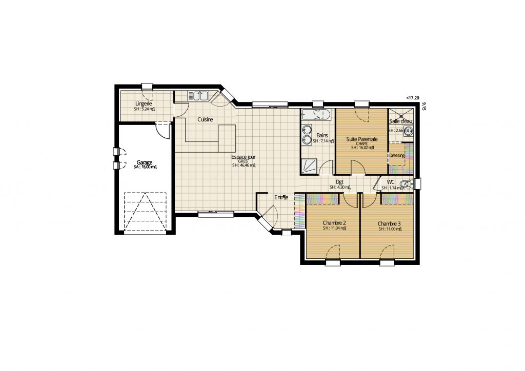 Plan RDC Style 3 ch - plan maison bourgogne bâtir Saône et Loire Chalon sur Saône