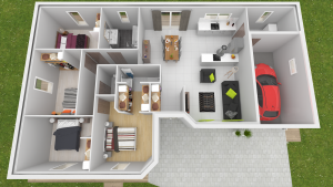 Style 4 ch vue de dessus - Plan maison bourgogne bâtir Saône et Loire Chalon sur Saône
