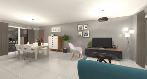 Vision 3 ch vue int. espace de vie - Plan 3D maison bourgogne bâtir Saône et Loire Chalon sur Saône