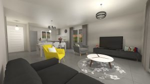 Evasion 4 ch vue du salon- Plan 3D maison bourgogne bâtir Saône et Loire Chalon sur Saône